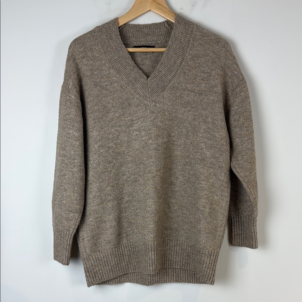 Mango Brown V-Neck Sweater Relaxed Fit Women's Size Extra Small